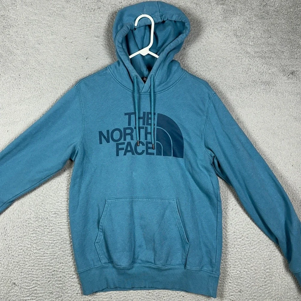 The North Face Hoodie Mens Small Teal blue Half Dome Graphic Pullover Sweatshirt